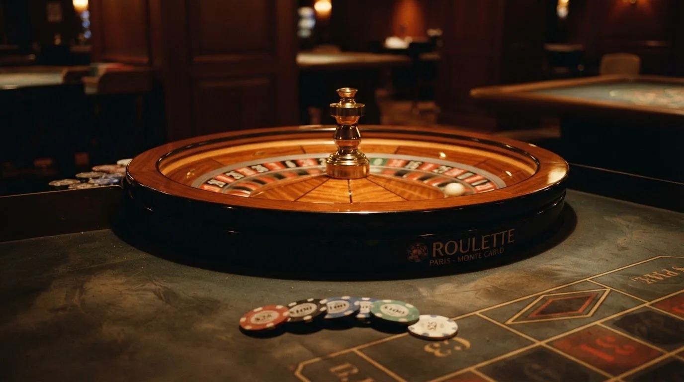 Rulettehjul og sjetonger på grønn filt i varmt kveldslys — beste blackjack i norge